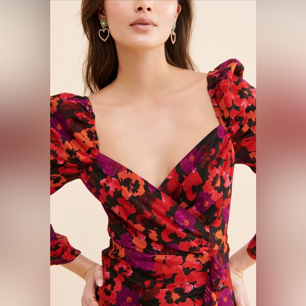 SAYLOR Alouette Floral Mini Dress Women’s Size M Puff Sleeve Ruched $275 Retail - Picture 3 of 7